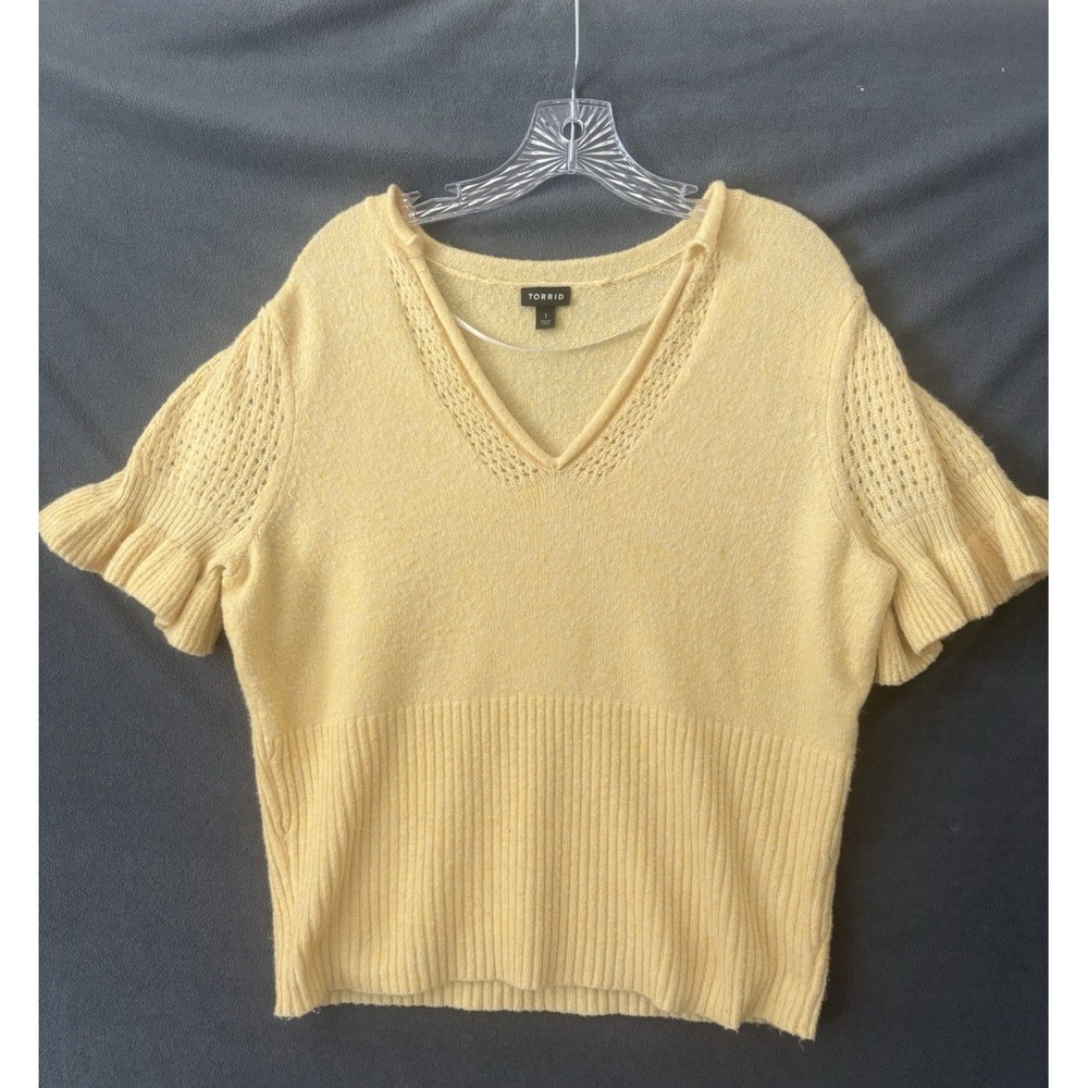 Torrid Butter Yellow Flutter Sleeve Sweater Size 14,16 Coquette Cottagecore Knit